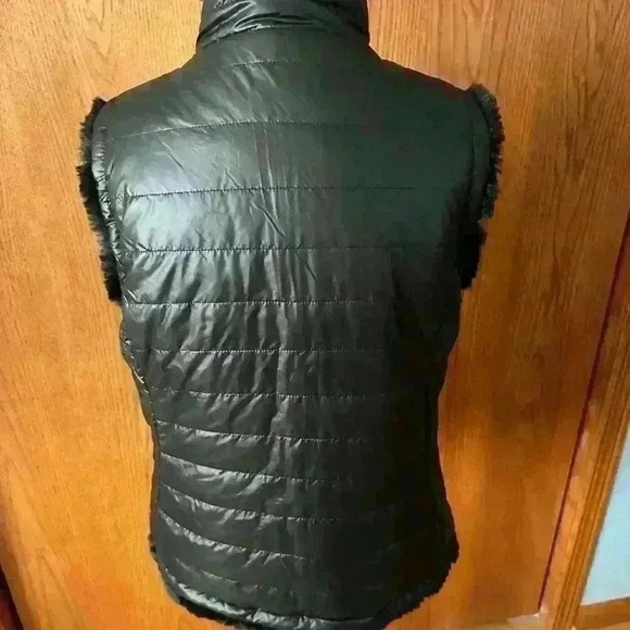 Nicole Miller Original Puffer Faux Fur Women’s Vest Black Medium Reversible - Picture 3 of 14